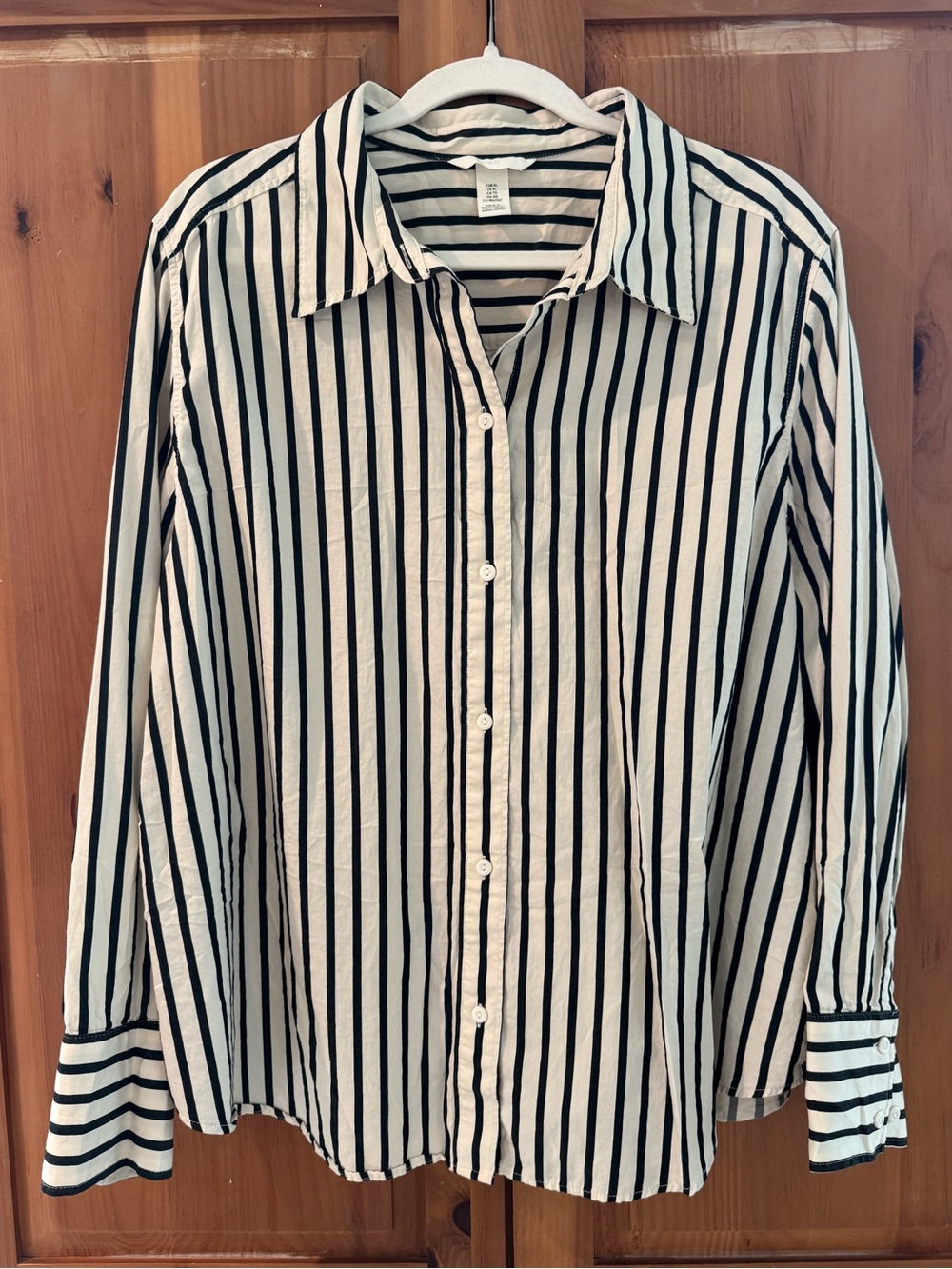 H&M White and Black Vertical Stripe Button-Down Shirt